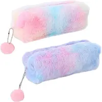 Merkloos Federmäppchen Stifteetui Schlamperetui - Plüsch - 19 x 3 x 7 cm - Rosa und Lila - Set mit 2 Stück - Für die Schule