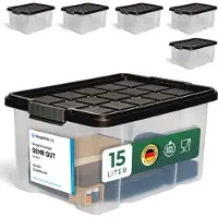 Merkloos Set aus 6 stapelbaren Aufbewahrungsboxen mit Deckel, 15 Liter, Anthrazit