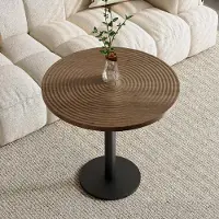 Ninkear Runder Esstisch Ø80cm, Holzoptik, schwarzer Metallrahmen (Wood)