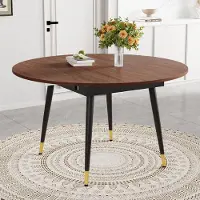 Ninkear Ausziehbarer Esstisch, rund zu oval, MDF, Metallbeine (Walnut)