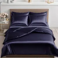 Merkloos Bettwäsche-Set aus Satin, 155 x 220 cm, Dunkelblau