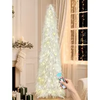 OEM Pop-up Lametta-Weihnachtsbaum, 182,9 cm, Weiß, mit 100 LEDs und Fernbedienung