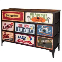 OEM Vintage-Kommode mit 8 Stoffschubladen, 103x30x77 cm, Stahlrahmen