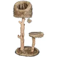 Merkloos Kratzbaum Katzenkratzbaum Katzenbaum - 2 Etagen - 99 bis 109 cm - Naturholz mit Jute - Plüsch-Liegeflächen