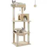 Merkloos Kratzbaum Katzenturm Katzenkletterbaum mit Hängematte - Beige - 143 cm hoch - 55 x 45 x 143 cm - Für mehrere Katzen