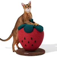 Merkloos VETRESKA Kratzbaum für Katzen im Erdbeerdesign, niedlicher Kratzbaum mit Sisaltau, vertikaler Kratzbaum für Katzen und Kätzchen für den Innenbereich, mit Ringpapier, Erdbeerblätter ziehen Katzen an