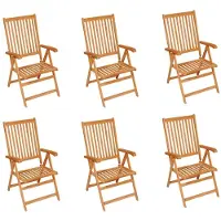 vidaXL Klappstühle, 6er-Set mit cremefarbenen Kissen, aus massivem Teakholz