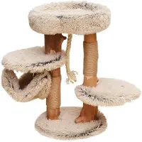 Merkloos Kratzbaum Katzenkratzbaum Kratzmöbel - 87,5 cm - Birnenholz - Mit Hängematte - Helle Plüschbezug