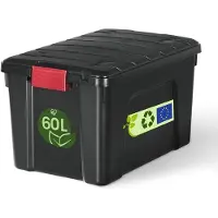 Merkloos Aufbewahrungsbox Kunststoff Aufbewahrungskiste - 60 Liter - Stapelbar - Schwarz - Mit Griffen und Klickverschluss