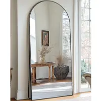 Merkloos Standspiegel Ganzkörperspiegel Passspiegel - 163 x 54 cm - Gebogene Oberkante - Aluminiumrahmen - Zum Aufstellen oder Aufhängen