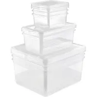 Merkloos Aufbewahrungsbox Aufbewahrungsbehälter Stapelbox - 8er Set - Transparent - 3 x 1,7 l, 2 x 5,6 l, 3 x 18 l - Mit Air-Control-System - Für Kleidung und Kleinteile