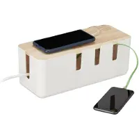 Merkloos Steckdosenbox Kabelbox Kabelorganizer - 2 Steckdosenleisten - Holzdeckel - Weiß
