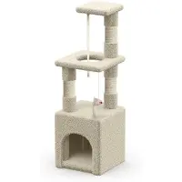 Merkloos Kratzbaum Katzenbaum Katzenkletterbaum - 88 cm - Beige - Mit Plattform, Höhle und Sisal-Stämmen - Für kleine Wohnungen