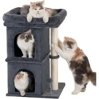 Merkloos Kratzbaum Katzenkratzbaum Katzenbaum - 61 cm - Dunkelgrau - Mit 2 Katzenhöhlen und Liegeplatz - Für drinnen