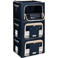 Merkloos Faltbox Aufbewahrungsbox Kleiderbox - Mit Metallrahmen - Mit Sichtfenster - Stapelbar - 3 x 66 Liter
