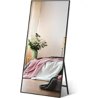Merkloos Standspiegel Ganzkörperspiegel Passspiegel - 165 x 60 cm - Schwarzer Rahmen - Mit ausklappbarem Standfuß - Für Schlafzimmer und Flur