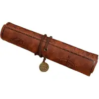 Merkloos Federmäppchen Federrolle Etui - Kunstleder - Piratenlook - Braun - 30,5 x 20,5 cm