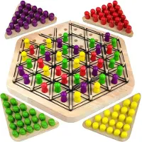 Merkloos Dreieck-Schachspiel Kettenspiel Strategiespiel - Aus Holz - 84 bunte Spielsteine - Für 2 bis 4 Spieler - Ab 3 Jahren