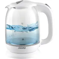 Mesko Home MS_1302W, 1,7 l, 2200 W, Transparent, Weiß, Glas, Wasserstandsanzeige, Überhitzungsschutz