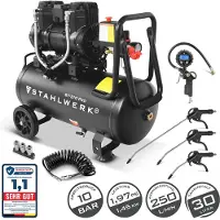 Stahlwerk Kompressor mit 30 L Tank (ST-310 Pro) mit Zubehör – ölfrei, 10 bar, Druckluftkompressor mit Brushless-Motoren, 1,97 PS, 1,45 kW, 250 l/min