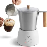 OEM Melkopschuimer, 4 Programme, 250 ml, Edelstahl, Eichenholzgriff, Weiß