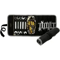 Markenlos Werkzeugtasche Rolltasche, Werkzeugrolle mit Messing-Reißverschlusstaschen, Heavy Duty 16oz Waxed Canvas Wrench Roll (60cm x 25cm) - Werkzeugtasche Segeltuch für Mechaniker Trucker - schwarz