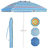 RELAX4LIFE Sonnenschirm Strand Ø220cm Hellblau 30° knickbar mit Getränkehalter & Schutzhülle