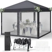 LEADZM Faltpavillon wasserdicht UV-Schutz 50+ höhenverstellbar mit Moskitonetzen 3x3m Anthrazit 4 Seitenteile