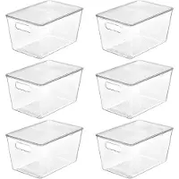 LTPRTZ Aufbewahrungsboxen mit Deckel – Stapelbare Behälter – Zur Organisation im Haushalt – Integrierte Tragegriffe – 6 Stück – Transparent