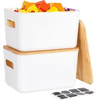 LTPRTZ Aufbewahrungsboxen mit Deckel - Aufbewahrungskörbe - Raumorganisation - Natürliches Bambus - 2 Stück, 6,5 Liter - Weiß