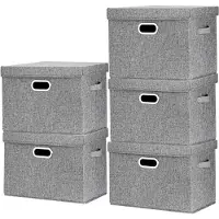 LTPRTZ Aufbewahrungsboxen mit Deckel - Faltbare Behälter - Zur Raumorganisation - Waschbares Material - Set mit 5 Stück - Grau
