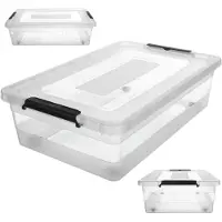 LTPRTZ Aufbewahrungsbox mit Deckel – Spielzeugkiste – Ordnungssystem – Stapelbar und transparent – 28 Liter – Transparent