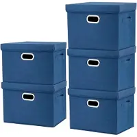 LTPRTZ Aufbewahrungsbox mit Deckel - Klappbare Behälter - Platzsparend - Waschbar, robustes Material - Set aus 5 - Klassisches Blau