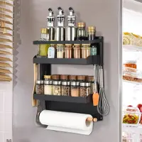 LTPRTZ Magnetischer Gewürzregal – Küchenorganizer – zur Ordnung in der Küche – ohne Bohren – 36x30x8,5 cm – Schwarz