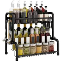 LTPRTZ Kräuteregal, stehend – Küchenorganizer – Küchenaufbewahrung – 4 Etagen mit Haken – 42,5 x 25,5 x 41 cm