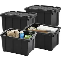 LTPRTZ Aufbewahrungsboxen mit Deckel – Stapelboxen-Set – Zur Organisation von Stauraum – BPA-freier Kunststoff – Set bestehend aus 4 Boxen mit je 21 Litern Fassungsvermögen – Matt Schwarz