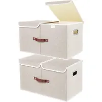 LTPRTZ Aufbewahrungsboxen-Set - Aufbewahrungsbehälter mit Deckel - Zur Raumorganisation - Waschbar und zusammenklappbar - 55x33x30 cm - Beige