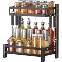 LTPRTZ Kräutereinlegevorrichtung – Küchenorganizer – Küchenaufbewahrung – 2 Ebenen – 32x20x40 cm – Schwarz