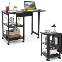 LTPRTZ Klappbarer Schreibtisch – Werkbank mit Rollen – Für Homeoffice und zur Aufbewahrung – Klappbar mit Rollen – 1075 x 54 cm – Schwarz