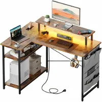 LTPRTZ Eckschreibtisch – Schreibtisch mit Ablagefläche – Ideal für Homeoffice und Gaming – Mit LED-Beleuchtung – 110 x 80 cm – Vintage-Braun