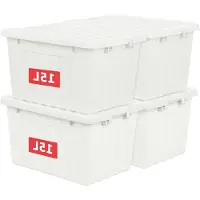 LTPRTZ Aufbewahrungsbox aus Kunststoff - Aufbewahrungsbehälter, flach - Zur Organisation von Stauraum - Stapelbar und platzsparend verstaubar - 15 Liter, 4 Stück - Weiß