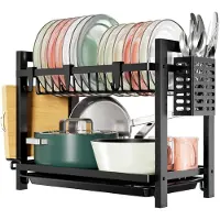 LTPRTZ Abtropfgestell, Schwarz – Küchenregal – Küchenorganisation – Edelstahl und robust – 435 x 245 x 345 – Schwarz