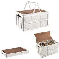 LTPRTZ Klapbox 30 Liter – Aufbewahrungsbox aus Kunststoff – Vielseitig einsetzbar – Holzdeckel – 42 x 28,5 cm – Weiß