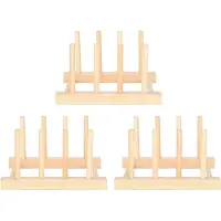 LTPRTZ Holz-Abtropfgestell-Set – Ablage für Teller und Behälter – Küchenorganisation – Faltbares Design – 3 Stück – Holzfarbe