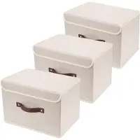 LTPRTZ Aufbewahrungsboxen mit Deckel – Aufbewahrungsboxen-Set – Zur Raumorganisation – Waschbar und zusammenklappbar – Set aus 3 – Beige