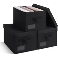 LTPRTZ Aufbewahrungsboxen mit Deckel – Set aus Aufbewahrungsbehältern – Zur Organisation von Kleiderschränken – Faltbar und stapelbar – 3 Stück – Schwarz