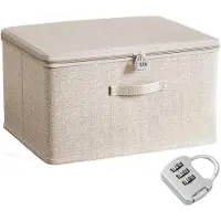LTPRTZ Aufbewahrungsbox mit Schloss – Verschließbare Stoffbox – Sichere Aufbewahrung – Mit Tragegriffen – 25,2 Liter – Beige
