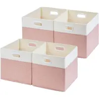 LTPRTZ Aufbewahrungsboxen aus Stoff - Faltbare Würfel - Zur Aufbewahrung von Kleidung - Außenmaterial: Leinenstoff - Set mit 4 Stück - Rosa und Weiß