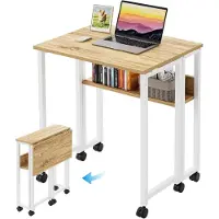 LTPRTZ Faltbarer Schreibtisch – Kleiner Arbeitsplatz – Für das Arbeiten von zu Hause – Mit Rollen – 63x50 cm – Beige
