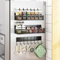 LTPRTZ Magnetischer Kräuteregal – Kühlschrank-Organizer – Küchenaufbewahrung – Stark magnetisches Design – 3-teilig – Schwarz